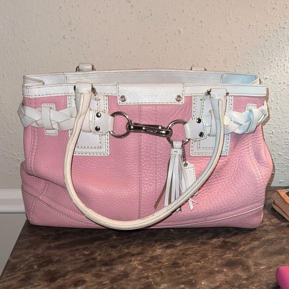 Coach Handbags - Coach Hampton Pink and White Shoulder Bag